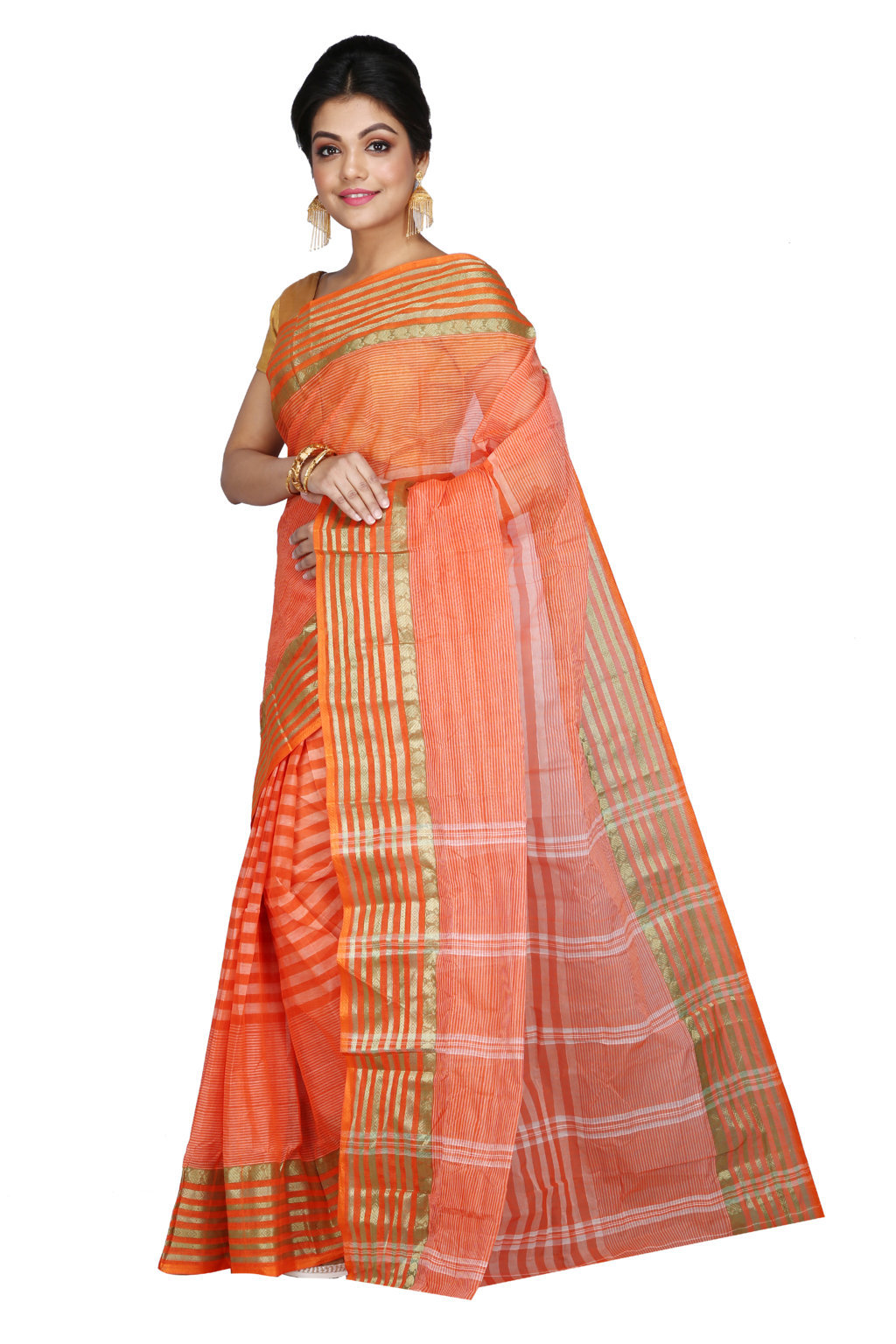 Orange Pure Cotton Zori Border Tant Saree (1966)